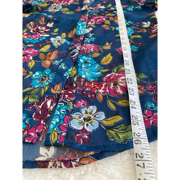 Kut From The Kloth Sinclaire Floral Blouse Semi Sheer Top Button‎ Small Colorful - Picture 7 of 9